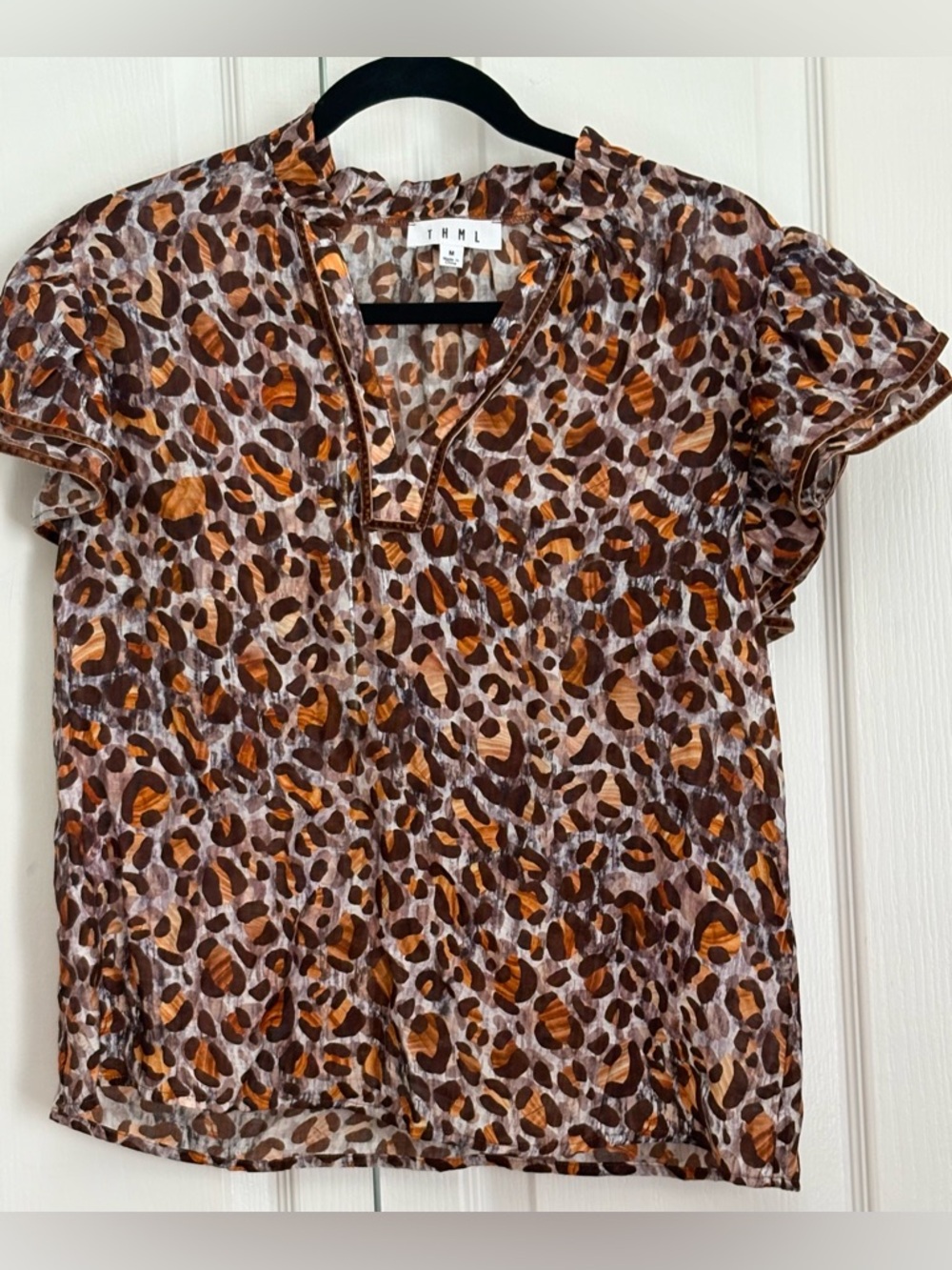 THML Women’s Top, Brown & Orange Leopard Print, medium
